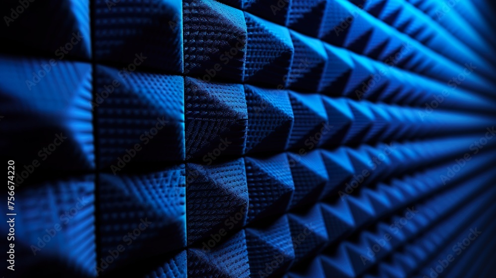 Wall mural acoustic foam material for sound isolation, blue background