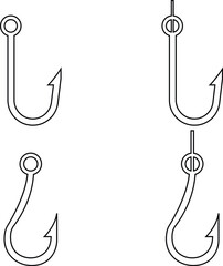 Fishing hook vector icon set, isolated on transparent background, simple hook silhouette, This has clipping path. hook attached to cable graphic fishing hook, Wallpaper with catching of fish.