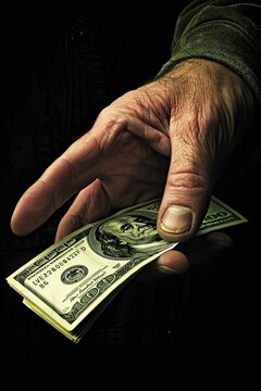 bribe. hand holds out money. generative ai