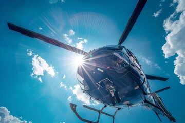 Helicopter inspection on a sunny day with clear blue skies