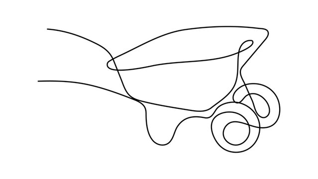 recommend clip art: Garden wheelbarrow in one line art. Garden tools outline icon. Continuous hand drawn illustration with editable stroke