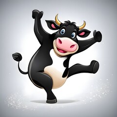 Cartoon Dancing Cow, Isolated Background