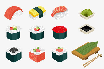 sushi japanese food vector set