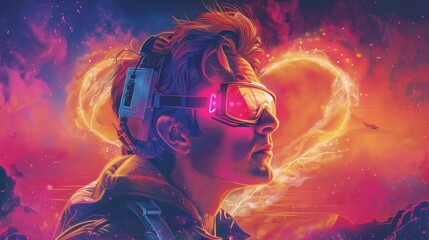A cyberpunk-inspired portrait of a person with futuristic glowing glasses