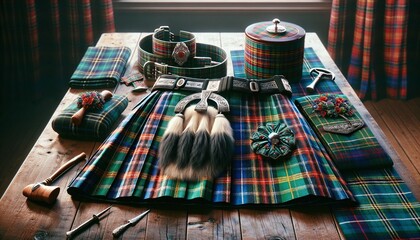 Kilt, Sporran & Sgian-Dubh-  Symbols of Scottish Heritage - Scotish groom's essesntials - obrazy, fototapety, plakaty