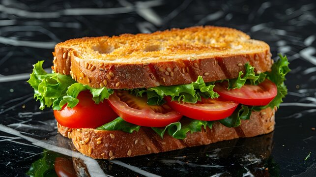 Homemade vegan sandwich on a black marble