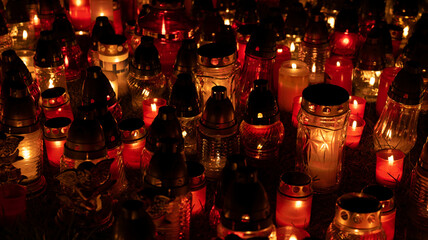 All Saints' Day candles in the evening