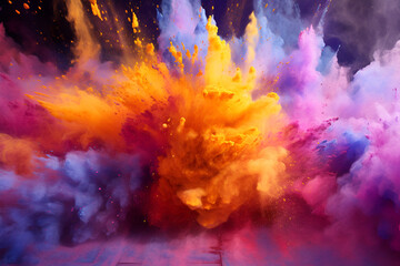 Holi color powder explosion, festive background