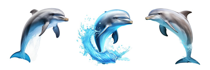 Collection of cute dolphins isolated on transparent or white background - Powered by Adobe