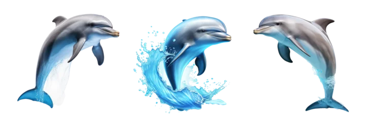 Foto op Canvas Collection of cute dolphins isolated on transparent or white background © Luckyphotos