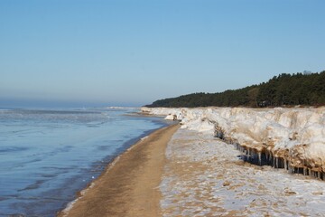 Baltic sea beach landscape in winter on a sunny day. High quality photo