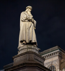 Leonardo Da Vinci's monument near the famous La Scala Theater in Milan, Italy