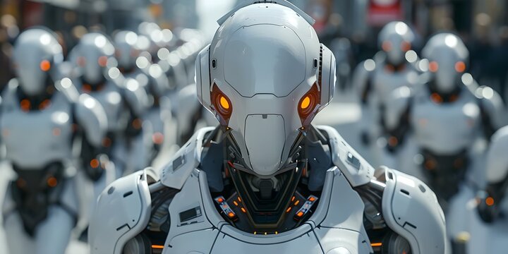 Patrolling for Law Enforcement: Robotic Officers in a Futuristic City. Concept Robotic Officers, Futuristic City, Law Enforcement, Patrolling, Technology