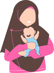 Muslim mother and baby. Mother's day Illustration.