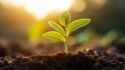 young plant growing in garden with sunlight