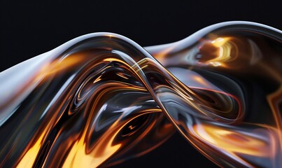 3D render of a fluid glass abstract shape, close up, on a black background, in the style of an unknown artist. - obrazy, fototapety, plakaty