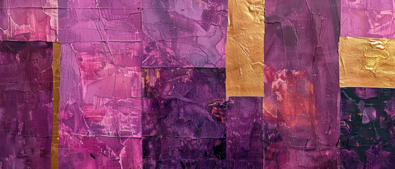 A painting of purple and gold with a gold border