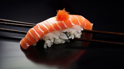 close up of sashimi sushi set with chopsticks and soy