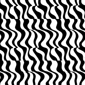 A black and white striped pattern with wavy lines