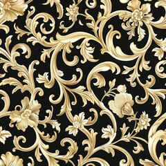 A black and gold floral patterned fabric