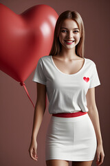 woman with heart shaped balloon, love is int the air 