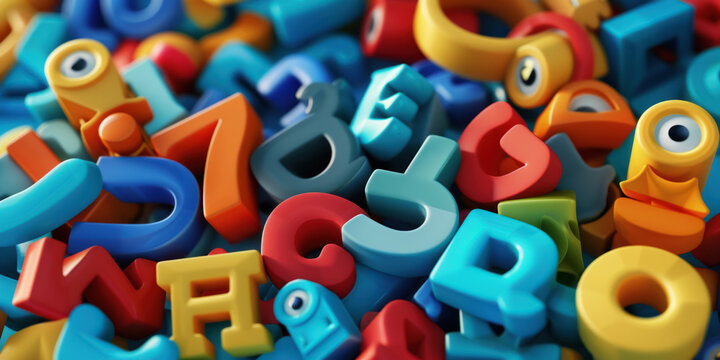 A pile of colorful letters and numbers