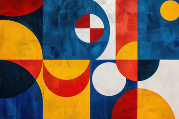 A colorful abstract painting with a blue circle in the middle