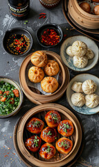 Assorted Chinese Dumplings in Bamboo Steamers