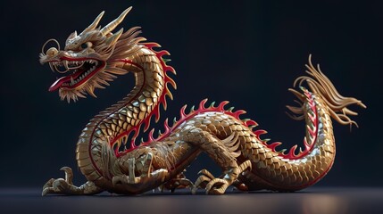 Obraz premium Oriental traditional Dragon artwork on red background. Lunar New Year Celebration