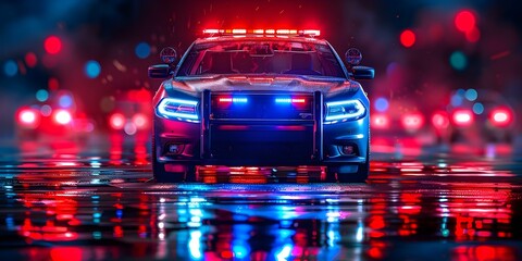 Vibrant image of police car lights with red and blue glow. Concept Police Car Lights, Vibrant...
