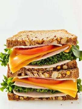 Multi-Layered Turkey and Cheese Sandwich with Fresh Greens