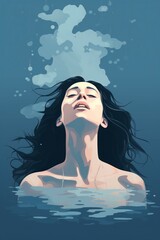 illustration of a woman breathing air in the sea