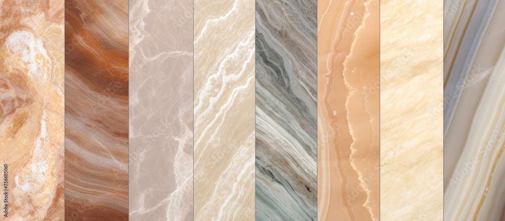 Poster a collage of various marble textures, creating a unique blend of patterns and colors. perfect for wo