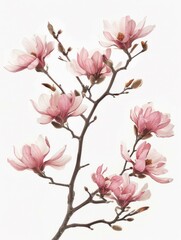 Elegant Pink Magnolia Flowers in Full Bloom Isolated on White Background