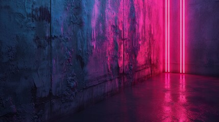 Light saber fun in the dark . Laser sword bright neon over brick background