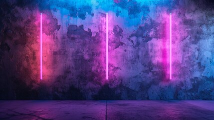 Light saber fun in the dark . Laser sword bright neon over brick background