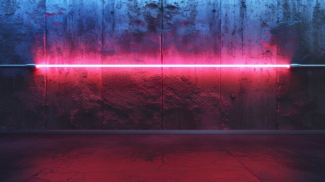 Light saber fun in the dark . Laser sword bright neon over brick background - Powered by Adobe