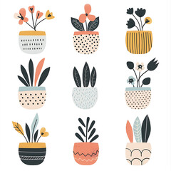 set of flowers in pots png