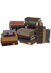 Stylized illustration of a stack of books on a white background