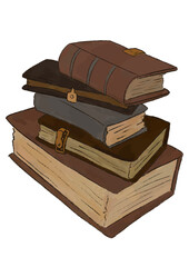 Stylized illustration of a stack of books on a white background