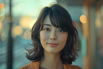 Portrait of a smiling mid age old Japanese woman - 756687027