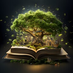 the book seamlessly merging with a flourishing tree