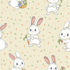 Cute seamless pattern with white bunnies - 756690201