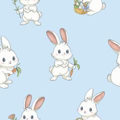 Cute seamless pattern with white bunnies - 756690224