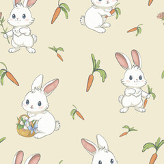 Cute seamless pattern with white bunnies - 756690266