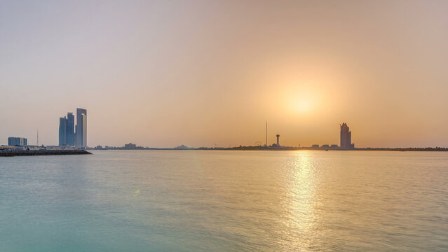 Sunset in Abu Dhabi over Marina Island timelapse