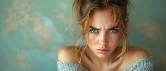 Anger and bad mood expressed by a young woman in a portrait - obrazy, fototapety, plakaty