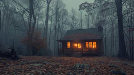 Cabin in the Woods at Night With Stars