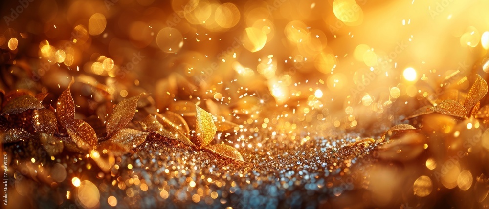 Wall mural decayed gold background with abstract defocus.