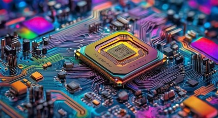 Abstract technology background with Close-up of electronic circuit board with processor Technology background
